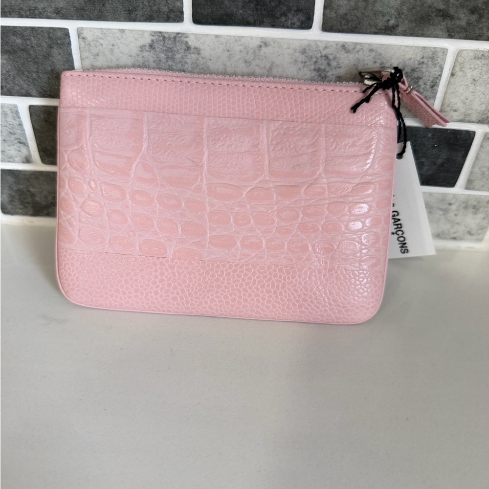 Comme des Garcons Light Pink Croc-Embossed Zip Pouch